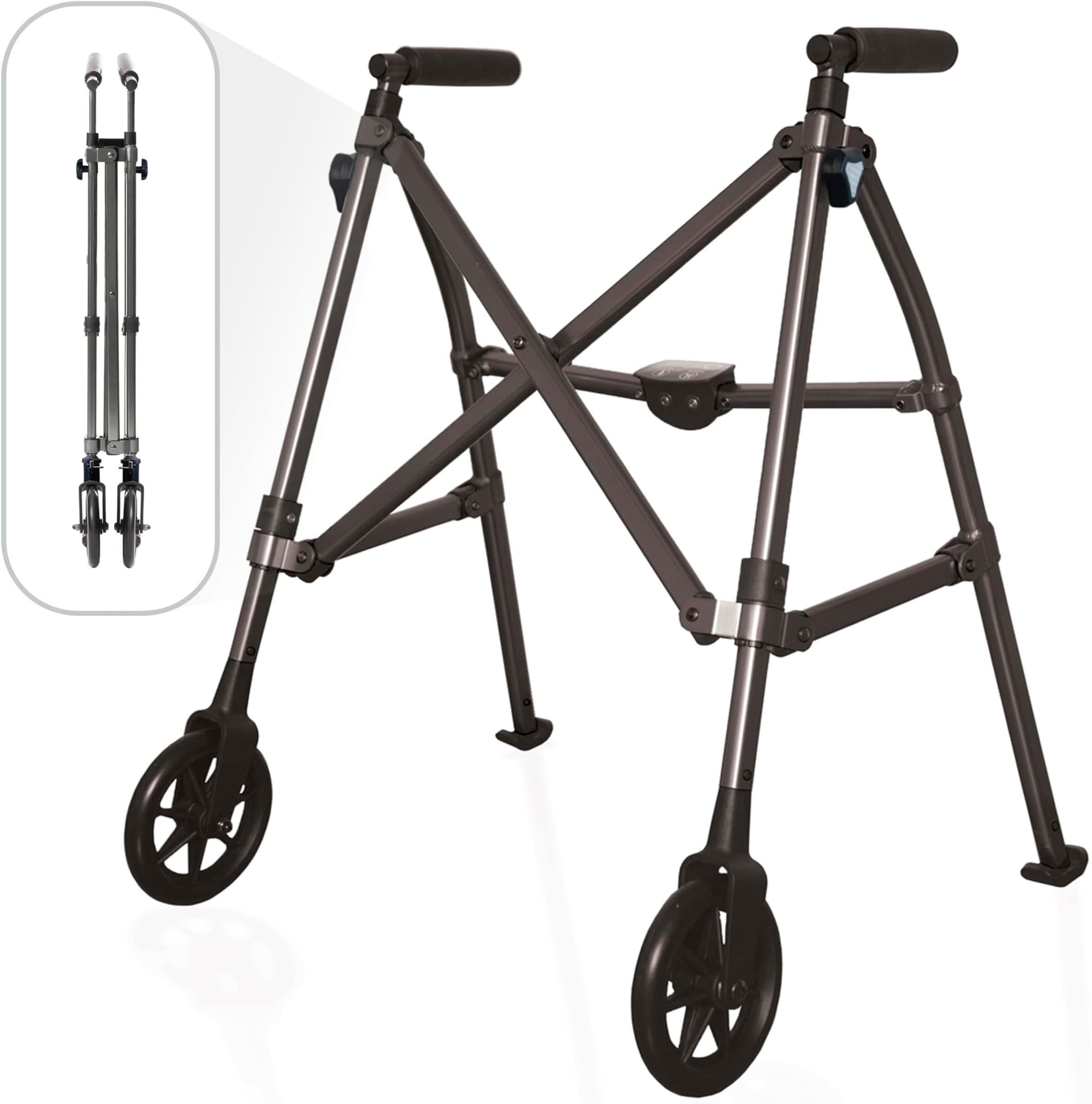 Able Life Comfortably Independent Space Saver Walker Micro, Light Folding 2-Wheel Petite Mobility Walker for Short Seniors, Black Walnut (Eligible for VAT Relief in The UK)