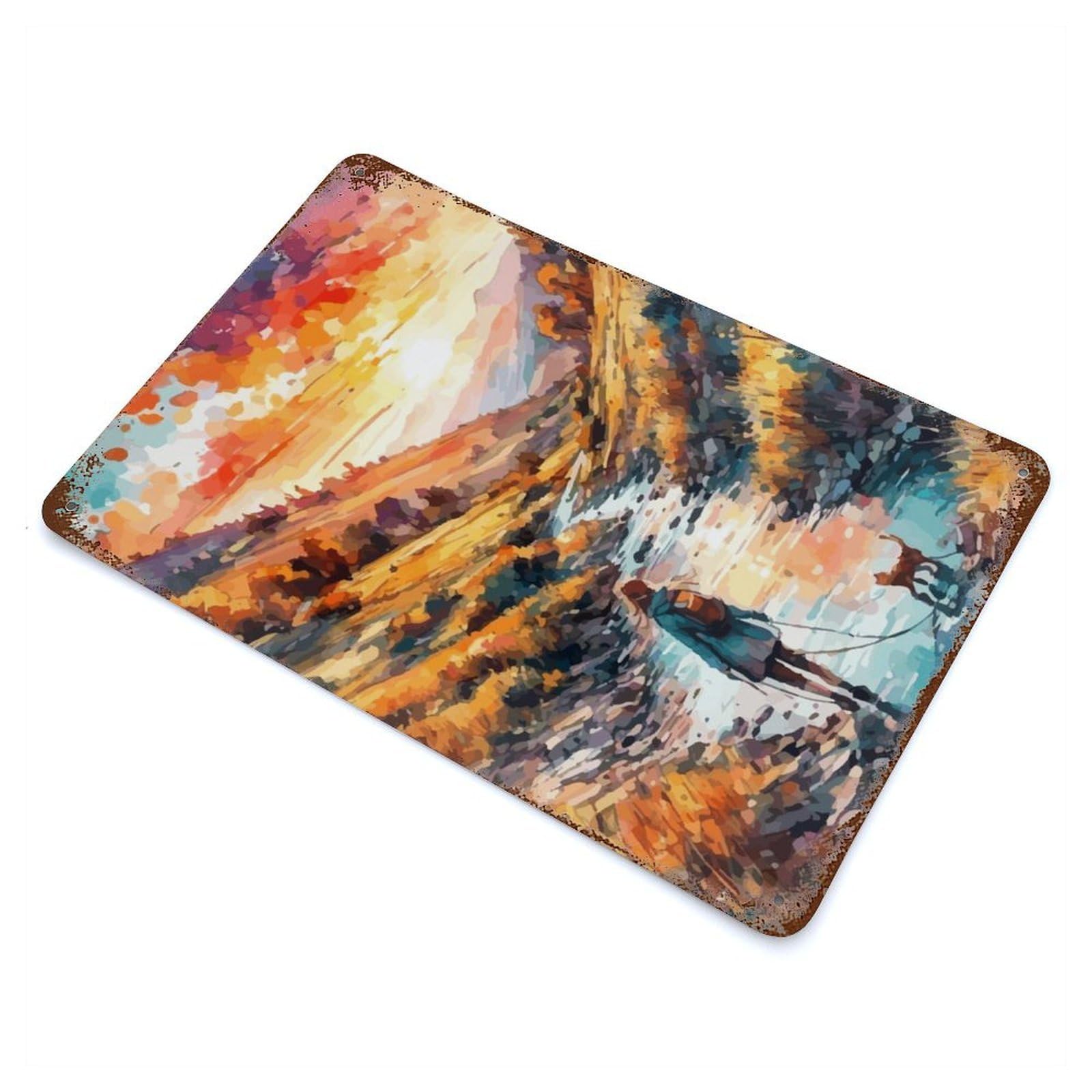 Retro Metal Sign with Sunset in The Pyrenees Design 11.8"x7.9", for Living Room, Hallway And Home Decor, Farmhouse Wall Decor