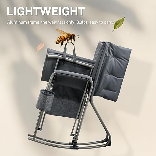Miniatura 3 de EVER ADVANCED Silla mecedora ligera y plegable para campamento, silla mecedora portátil acolchada para patio, césped y exteriores, sillón duro