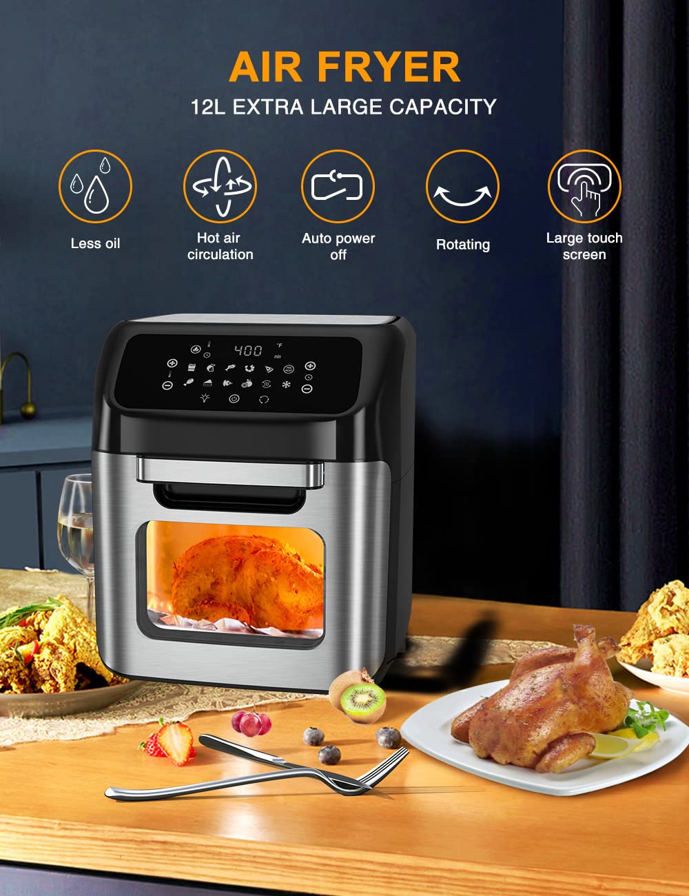 Buy Air Fryer 12L Air fryer Oven with Rotisserie Function, 12 in 1