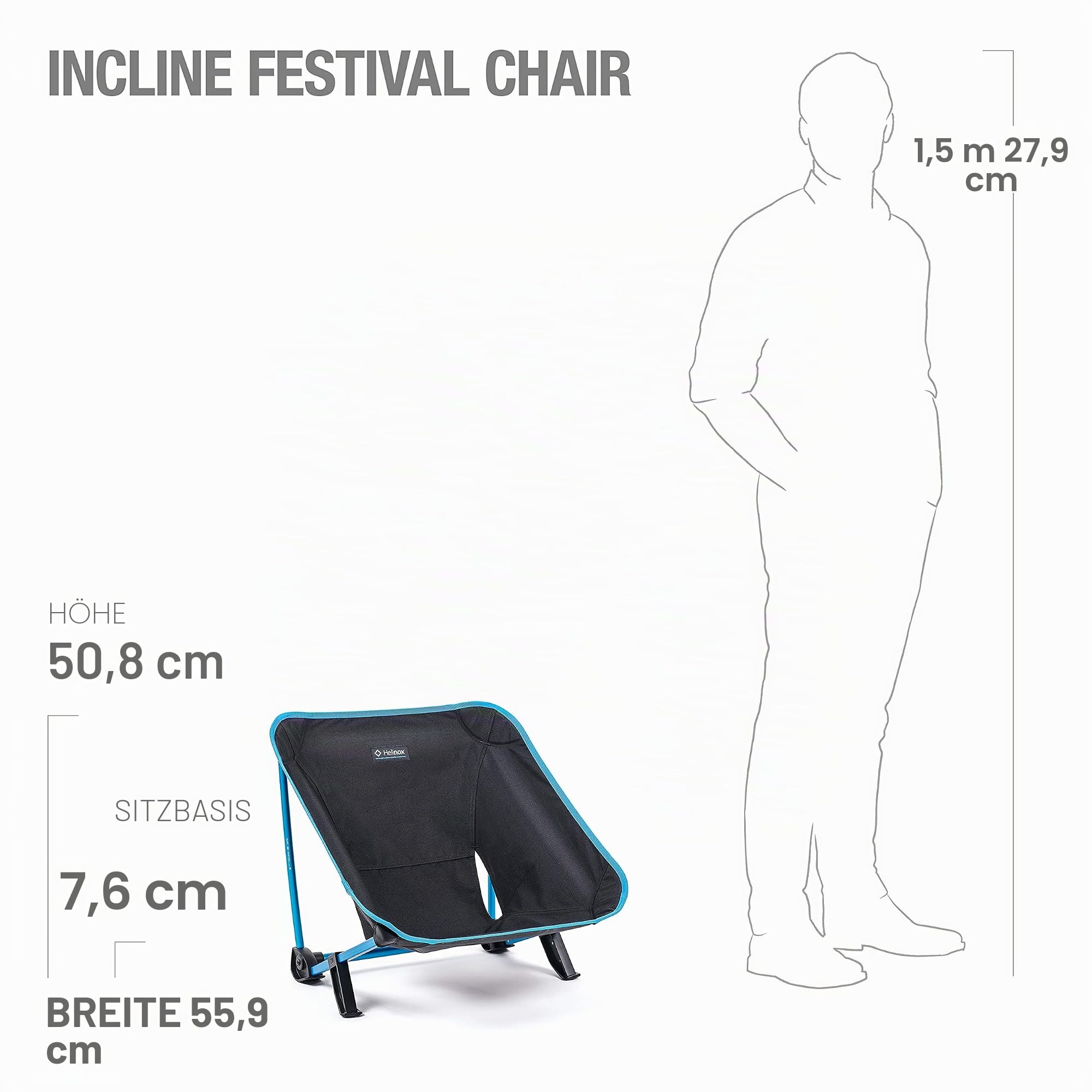 Helinox Incline Festival Chair | Campingstuhl,Klappstuhl,Aluminium,leicht,stabil,faltbar,kompakt,inkl Tragetasche (Black)