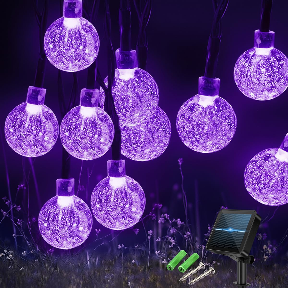 Nacvo 60LED 6M/20FT Solar Lights Outdoor Garden,8 Modes with Timer Solar String Lights,IP65 Waterproof Solar Fairy Lights for Garden,Patio,Party Decor(Purple)