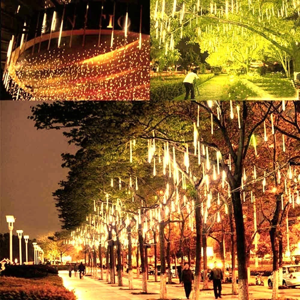 LEDs Meteorschauer Regen Lichter,SUAVER Wasserdichte Solar Licht Garten Lichterketten mit 30cm 10Tube 360LED,dekorative Lichter für Hochzeits Weihnachtsbaum(Warm)