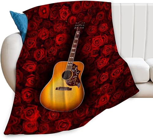 Manta de guitarra y rosas, regalos de guitarra para niñas y mujeres, manta musical para niños y adultos, manta de forro polar suave, cálida y