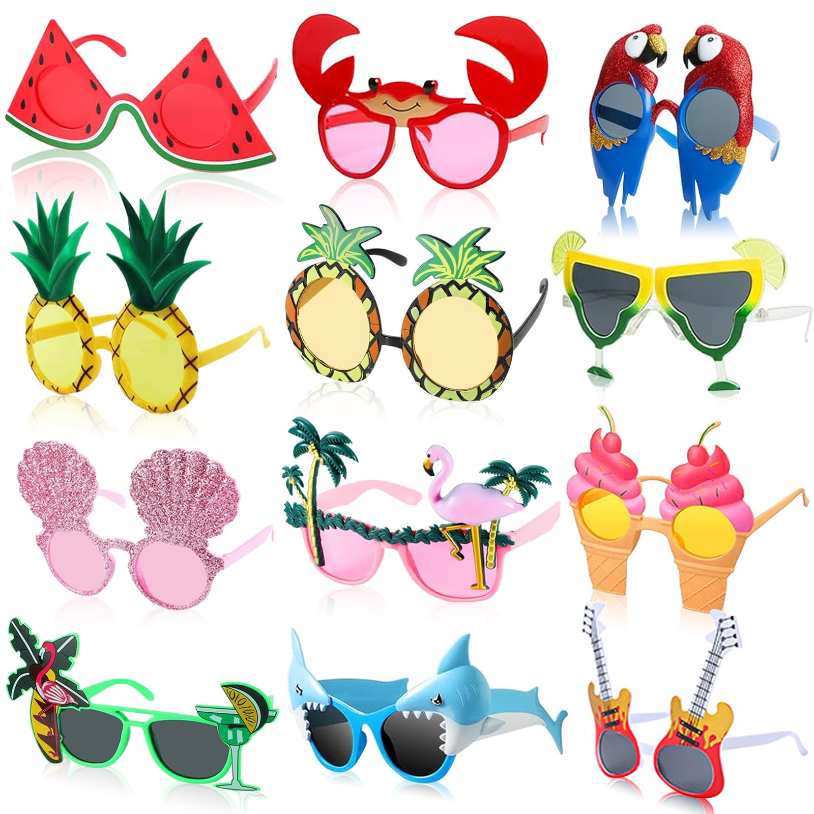 Kabcifea 12 Pairs Novelty Party Sunglasses,Funny Luau Party Sunglasses Hawaiian Tropical Beach Glasses Summer Pool Party Sunglass for Beach Themed