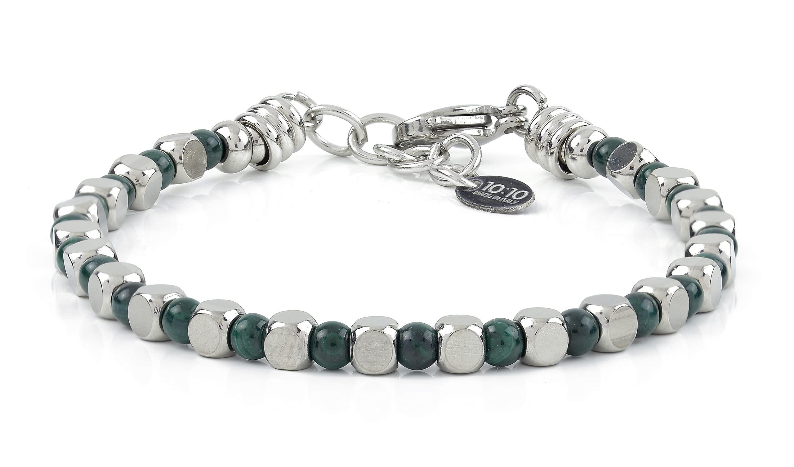 10:10 Set von 3 Edelstahl Armbänder und natürliche harte Steine, Herren Damen Armbänder bunte Perlen verstellbare Armbänder sehr langlebig Made In Italy…, Edelstahl Stein