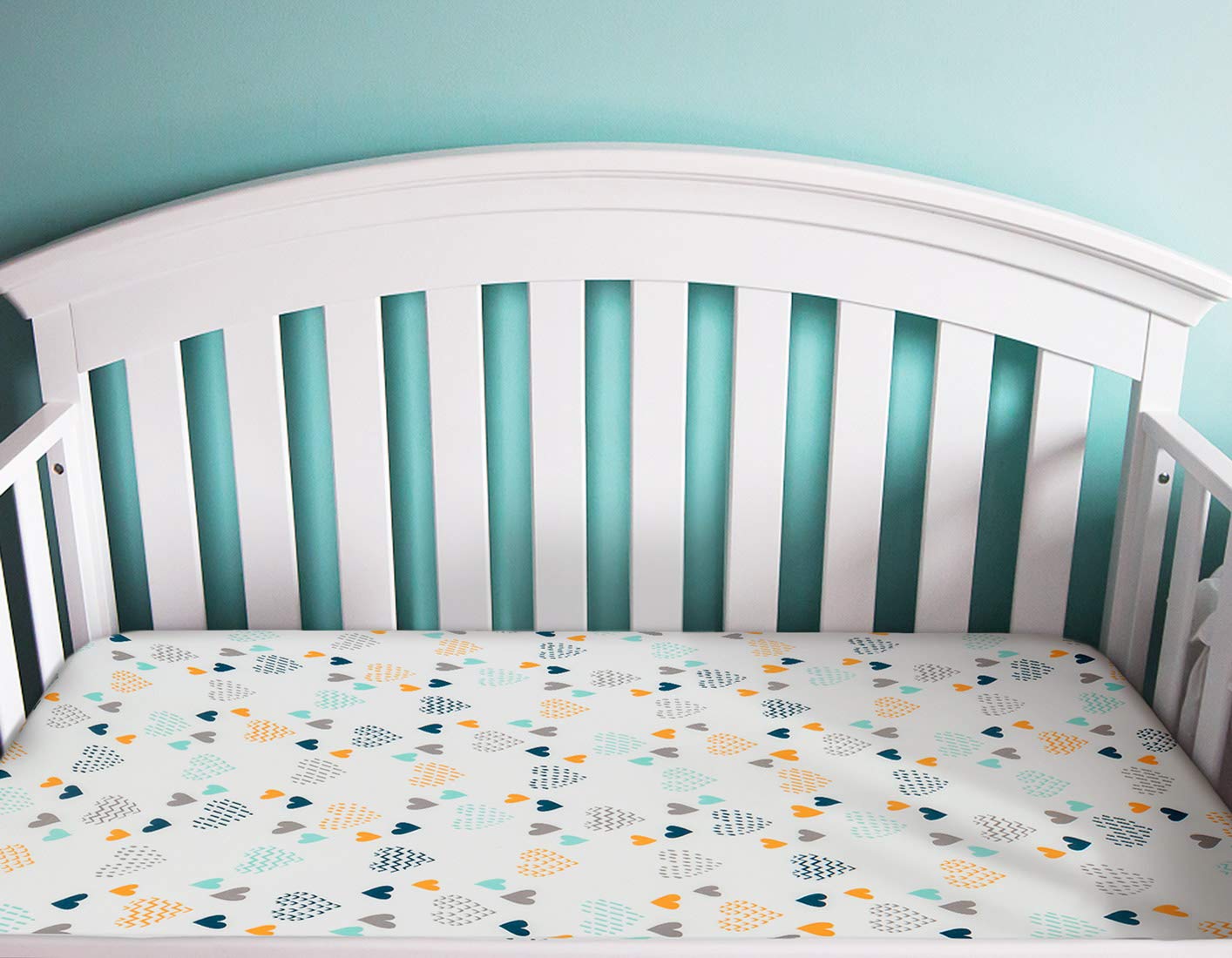 COSMOPLUS Stretch Fitted Pack n Play Playard Sheets - 2 Pack for Mini Crib Sheet Set,Pack n Play Mattress Cover, Ultra Stretchy Soft,Heart Pattern : Baby