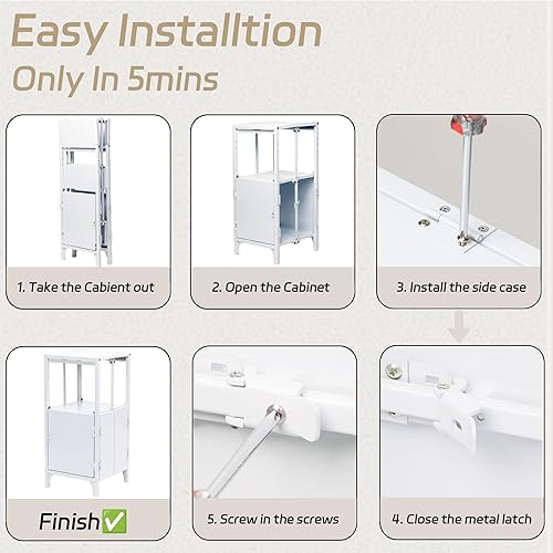 Miniatura 6 de STSDOHAB Armario de almacenamiento, gabinete plegable de metal negro, montaje rápido, mesa auxiliar moderna, mesitas de noche con estante de