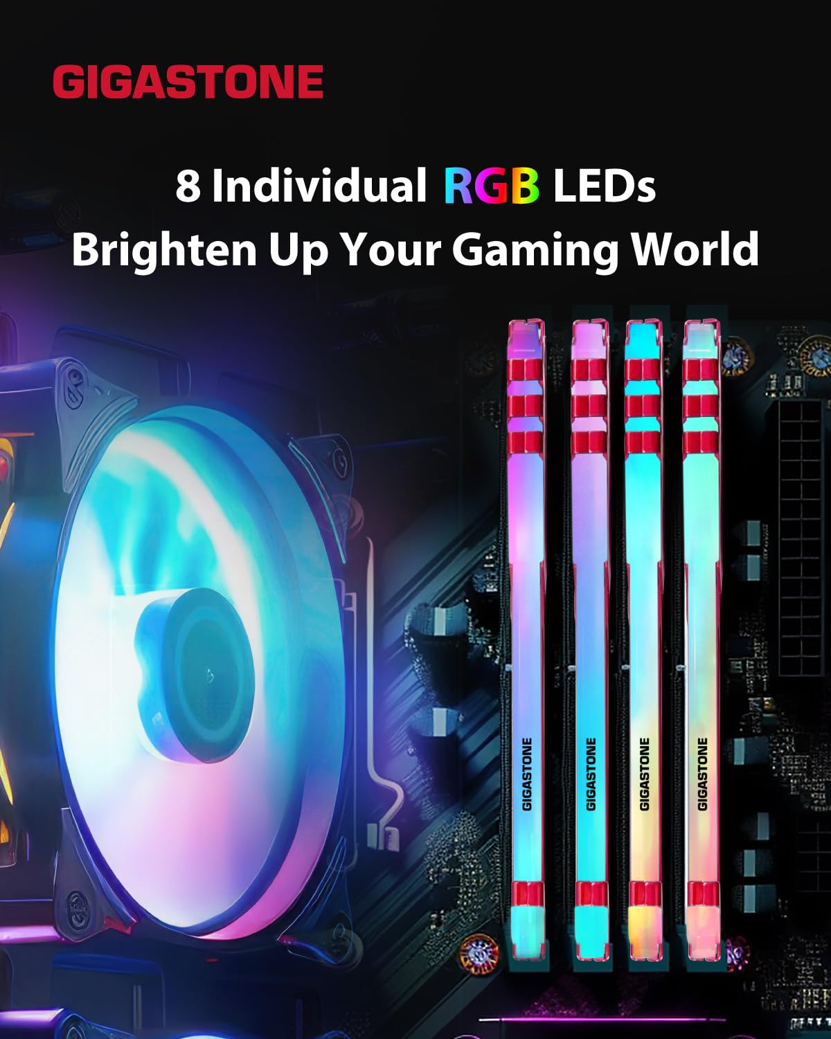 GIGASTONE DDR4 3200MHz 32GB RGBメモリ Memória RAM Gigastone 32gb Ddr4 3200hz Pc4-25600 Cl16 Rgb