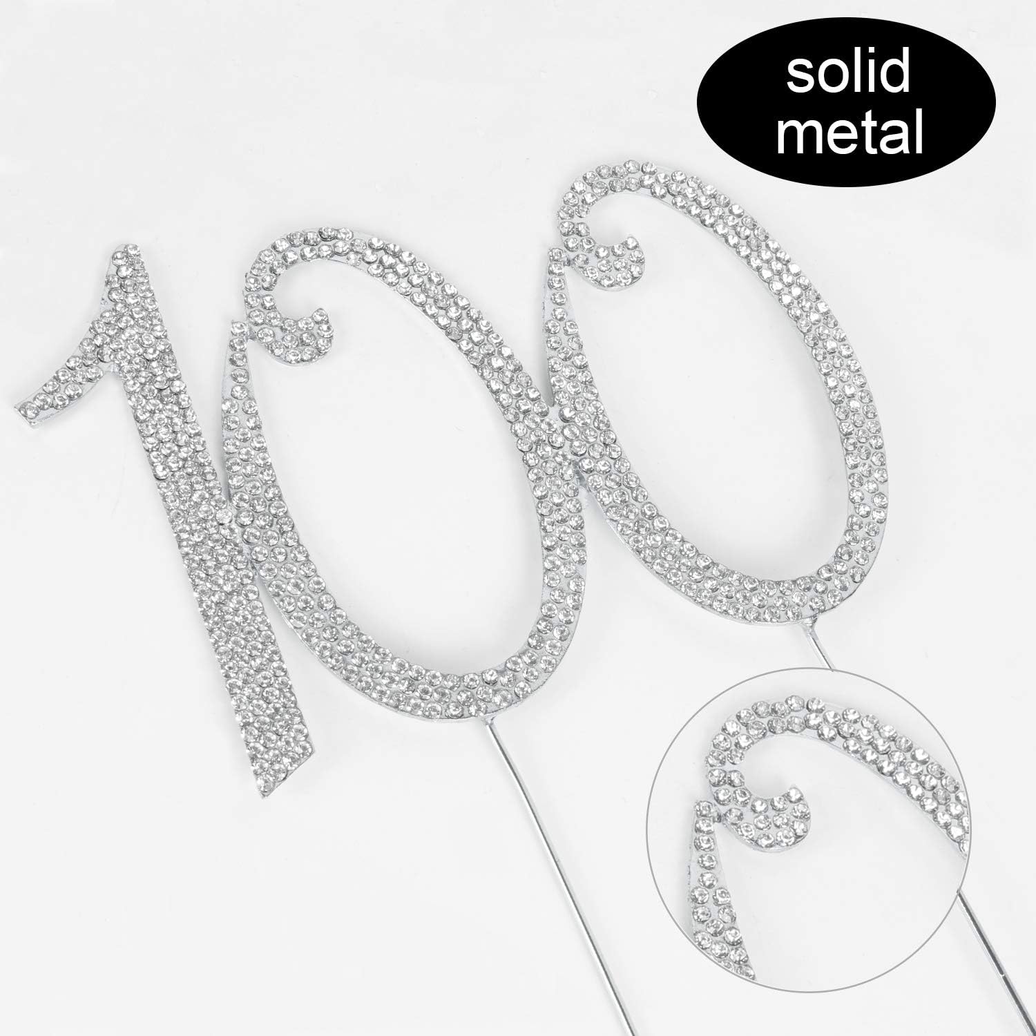 LINGPAR 100 Years Birthday Cake Topper - New Best Crystal Rhinestone 100th Wedding Anniversary Or 100 Years Old Cake Topper Party Decoration Silver