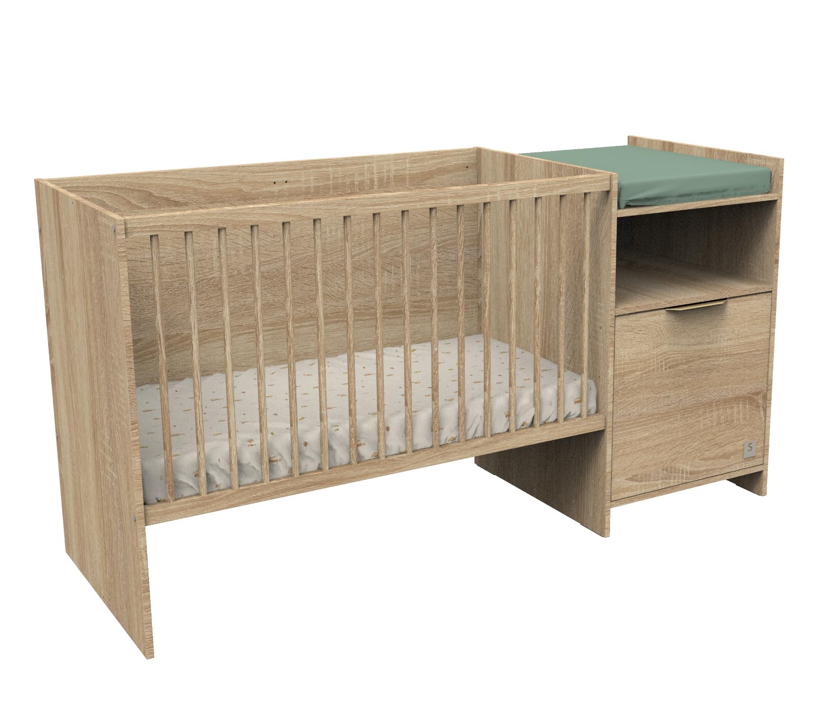 Sauthon Lit combiné 120x60 évolutif en 90x190 avec Porte décor chêne doré
