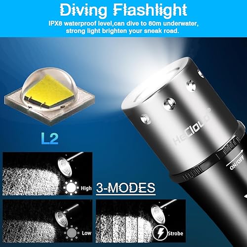 Miniatura 3 de Linterna submarina de 4000LM con luz de buceo, linterna impermeable de 50 pies linterna submarina para buceo, 3 modos con cargador para regalo