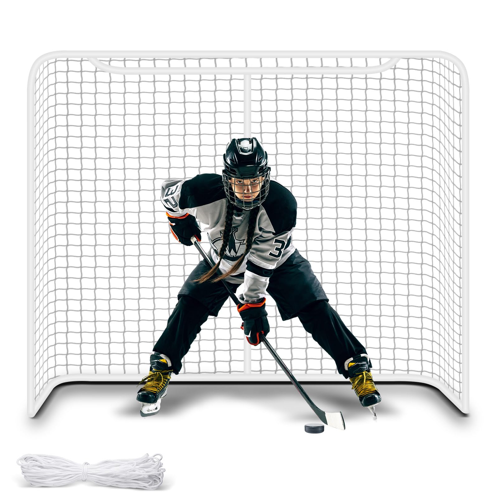 Hockey Net 54" 72" Replacement Goal Replacement Hockey Netting Goal for Outdoor Sports Street, Easy Attach Official Size, White with Rope