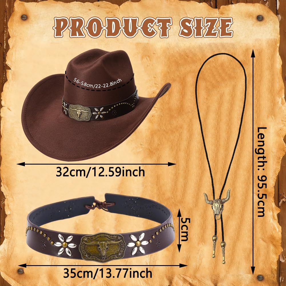 Cappello Cowboy Stile Western Con Decorazione In Bronzo E Accessori In Pelle, Perfetto Per Carnevale, Halloween, Feste A Tema E Occasioni Speciali Per Adulti