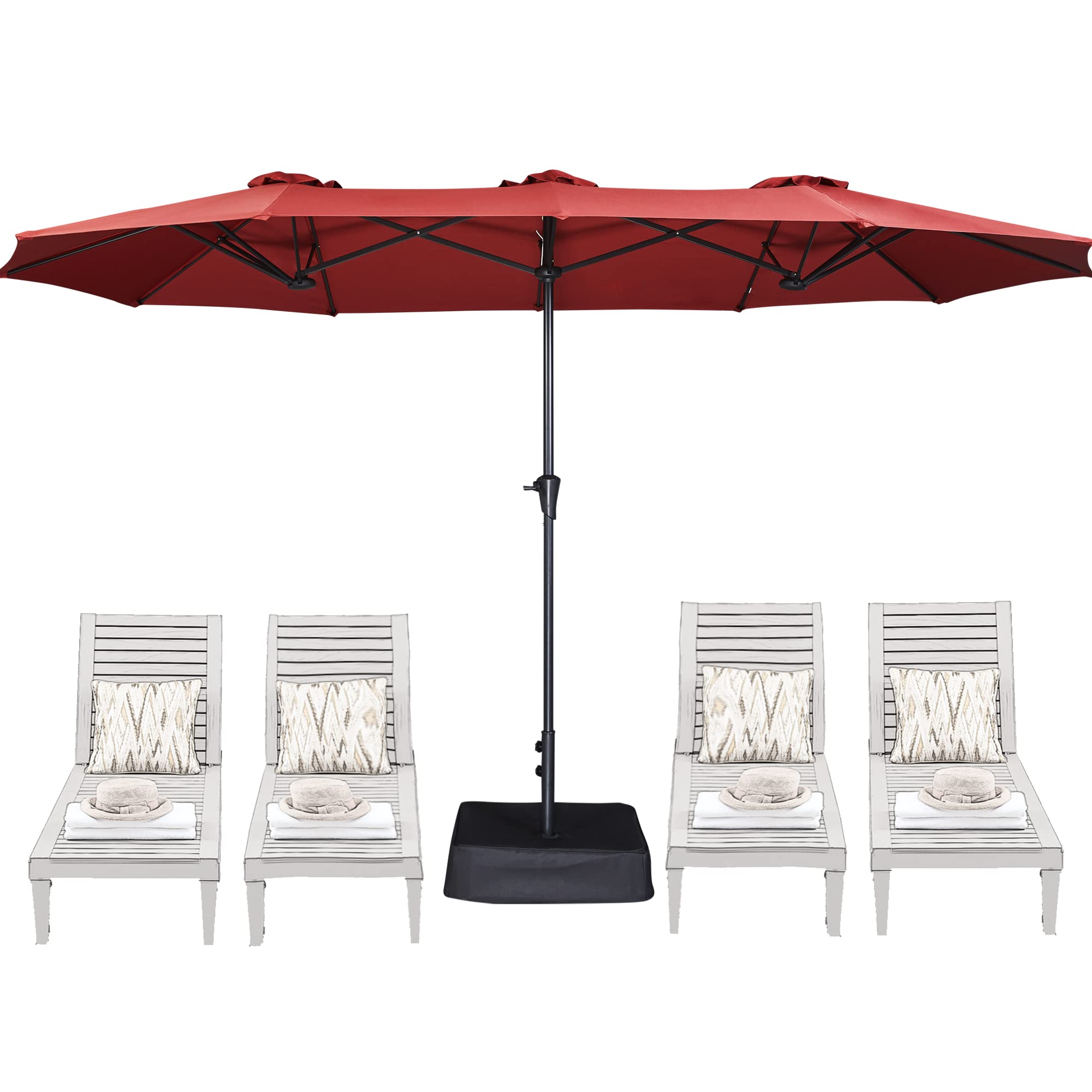 SUPERJARE 13FT Outdoor Patio Umbrella with Base Included, Double Sided Pool Umbrellas with Fade Resistant Canopy, Large Table Umbrella for Deck, Market, Backyard-Burgundy