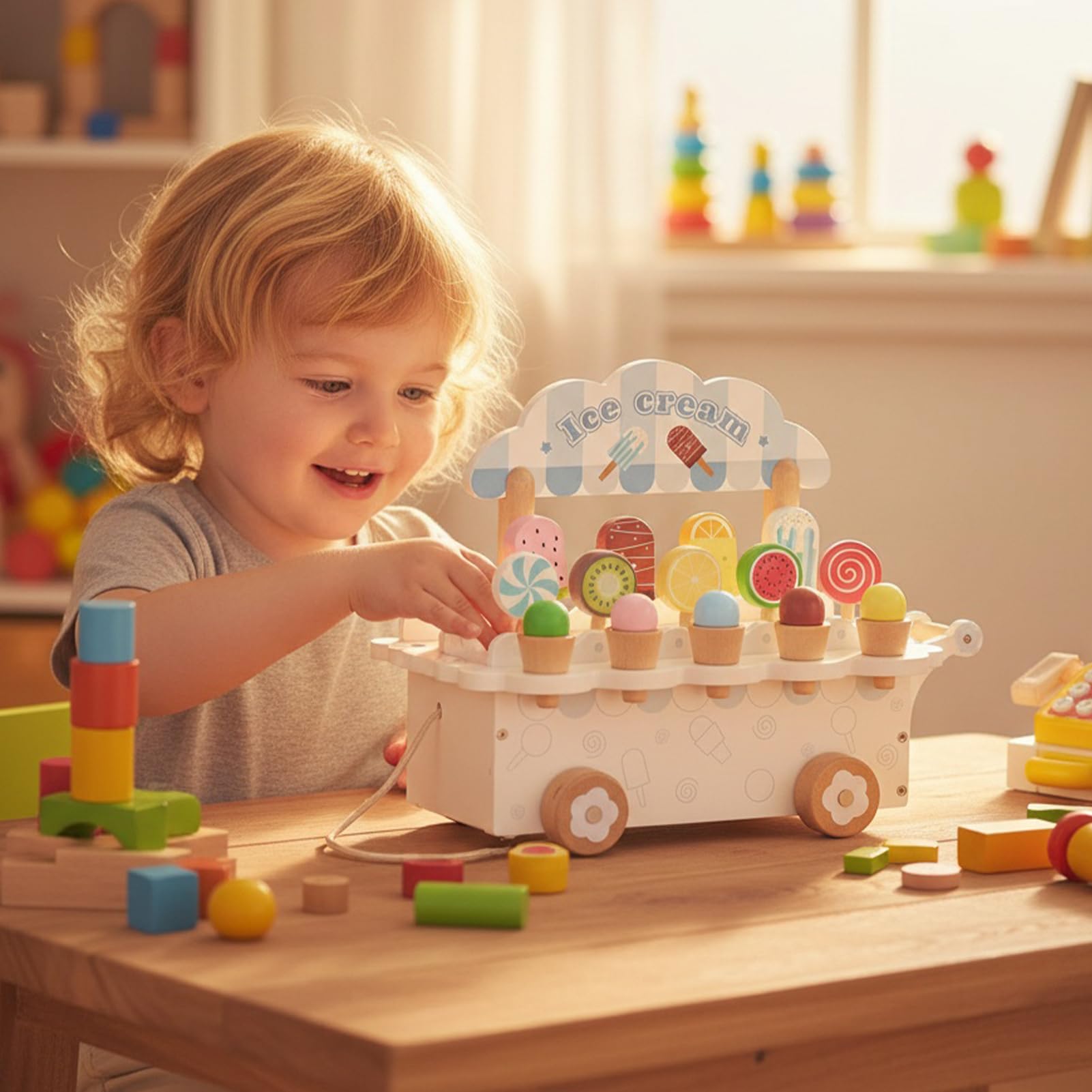 Heladería de Juguete Carrito De Madera Juego De Imaginación Y Simulación