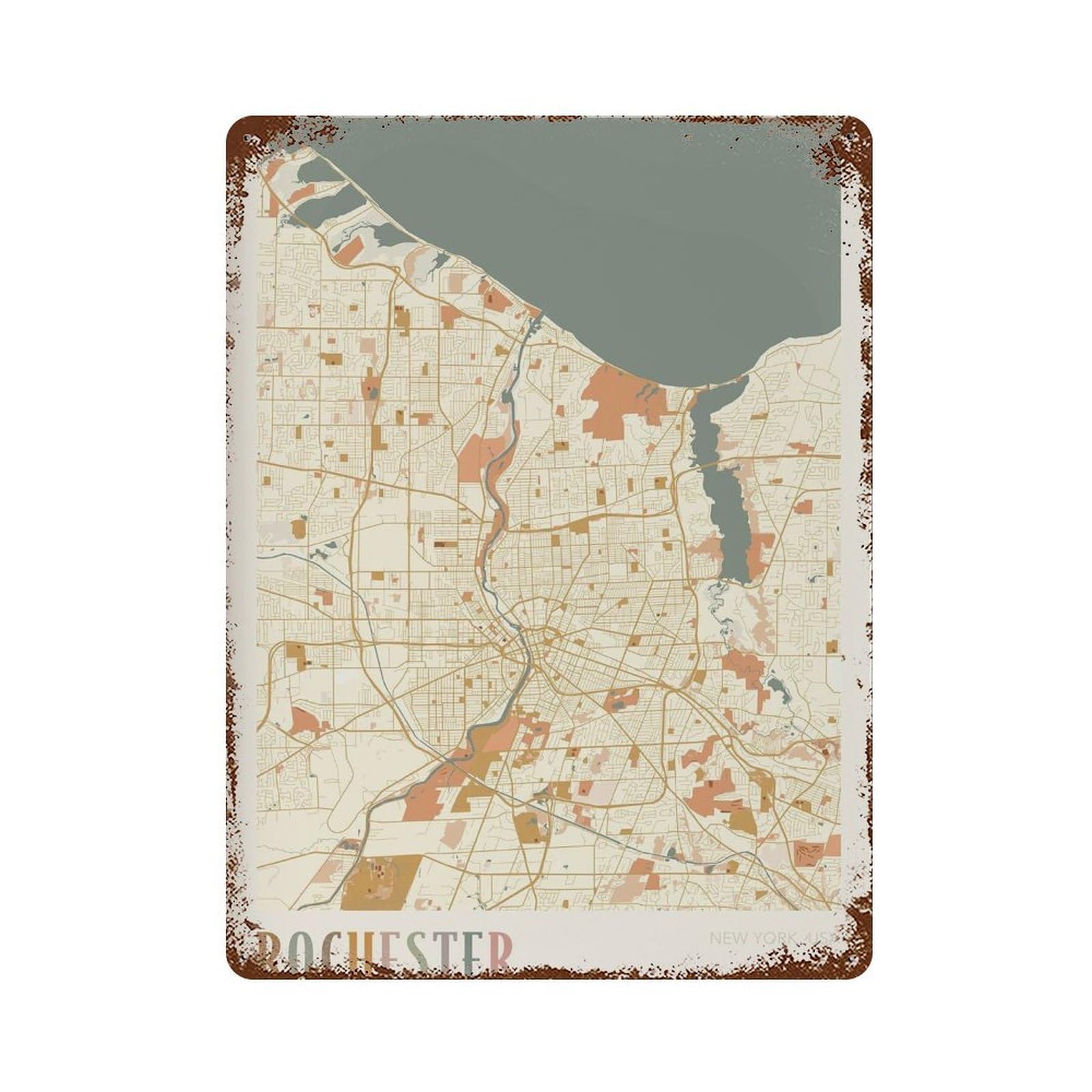 xiaoxiaoshen Rochester Map New York Travel Gift Boho Wall Decor Art Metal Tin Poster Modern Home Decor Art Home Bar Shop Decorations Vintage Sign 40x30cm