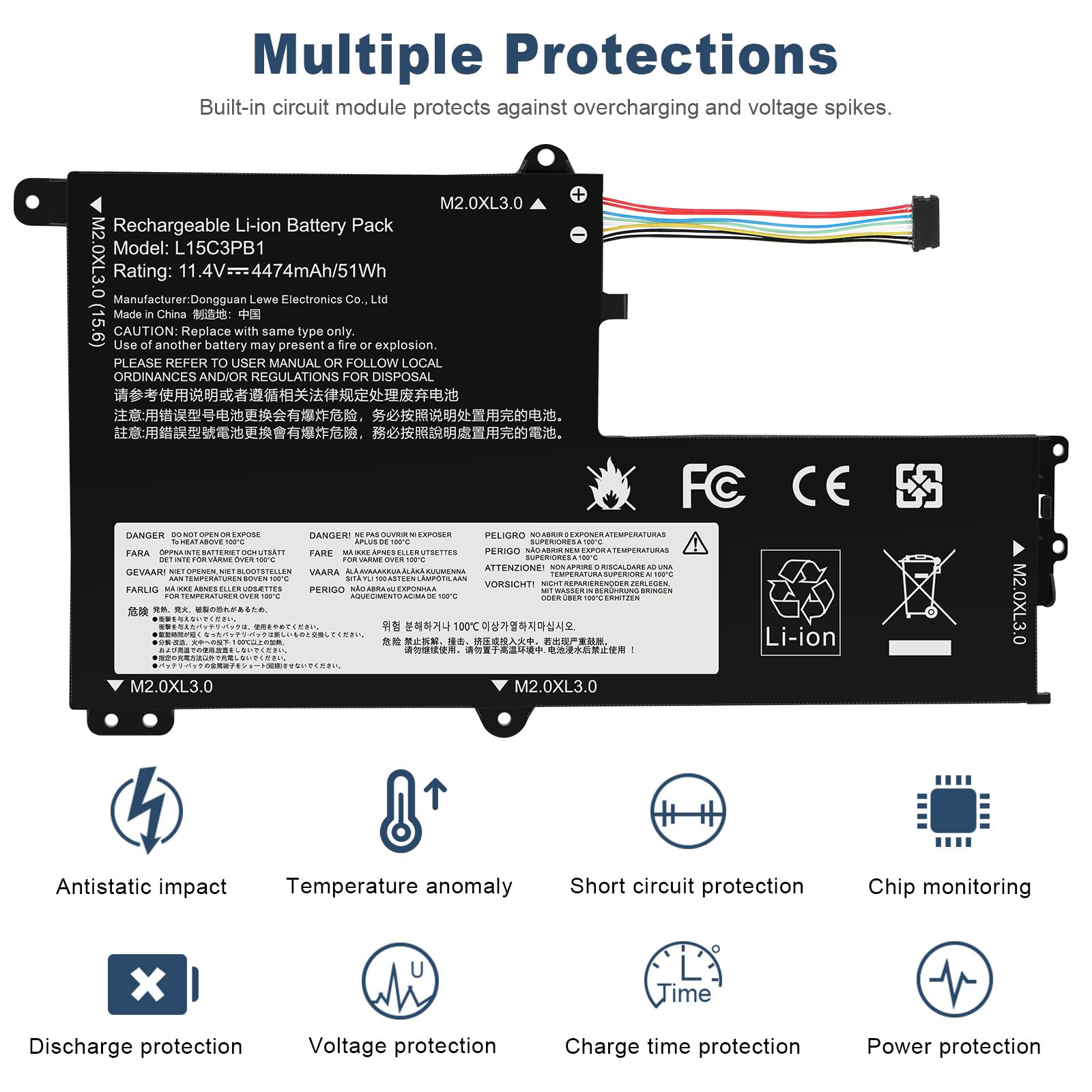 ASUNCELL 11.4V/51Wh L15C3PB1 Batterie d'ordinateur Portable pour Lenovo IdeaPad 330S-14AST 330S-14IKB 330S-15ARR 330S-15AST 330S-15IKB GTX1050 Series, L15M3PB0 5B10Q39202 L15L3PB0