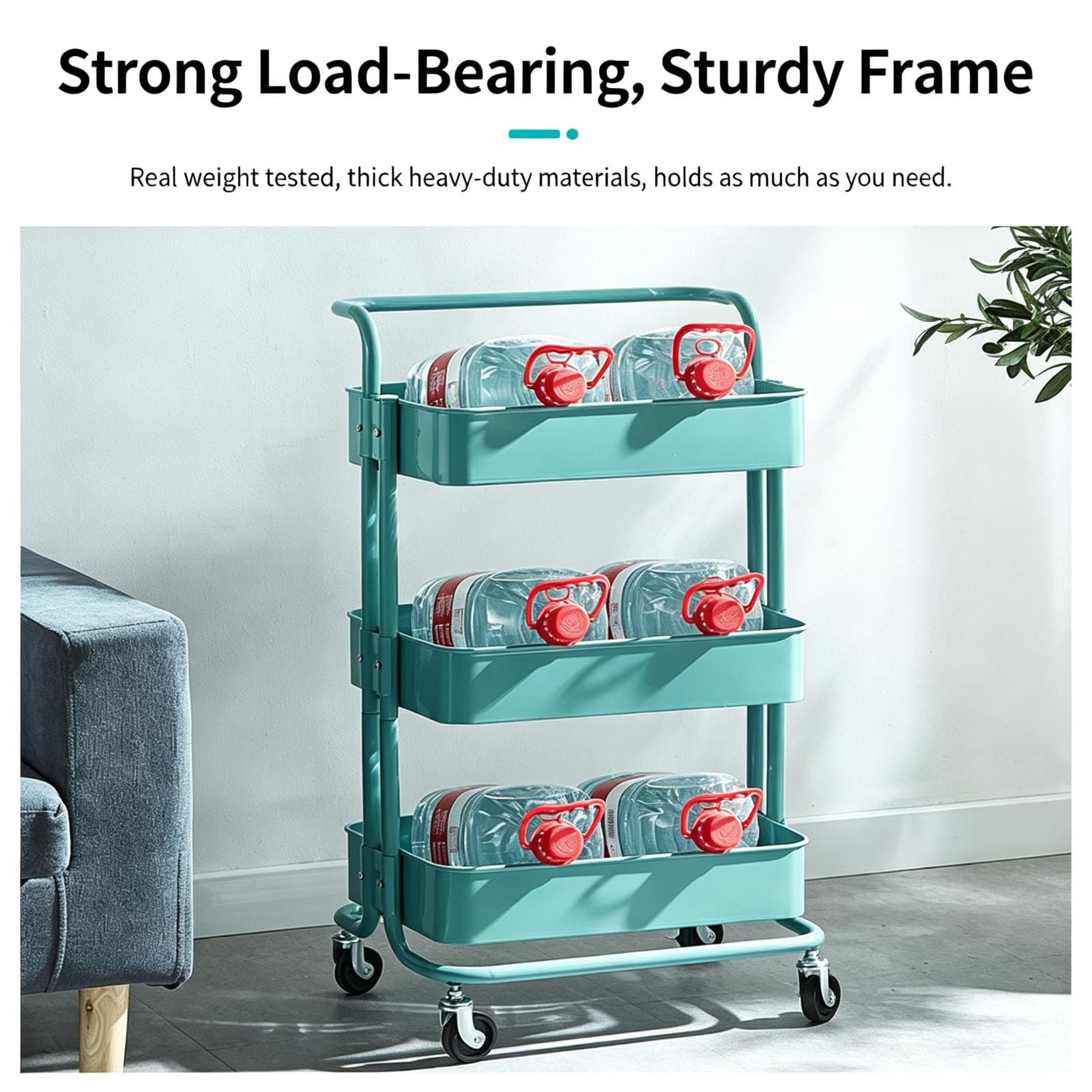 Mavoli Carrello Multiuso A 3 Ripiani con Ruote, Rosa, Autoportante, con Maniglia E Ruote Bloccabili, Organizer Multifunzionale Resistente per Cucina, Lavanderia, Bagno E Ufficio. Black