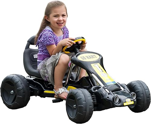 Miniatura 6 de Go Kart - Auto con pedal de 4 ruedas con calcomanías de carreras, juguetes para interiores y exteriores, para niños y niñas de 3 a 7 años (negro)