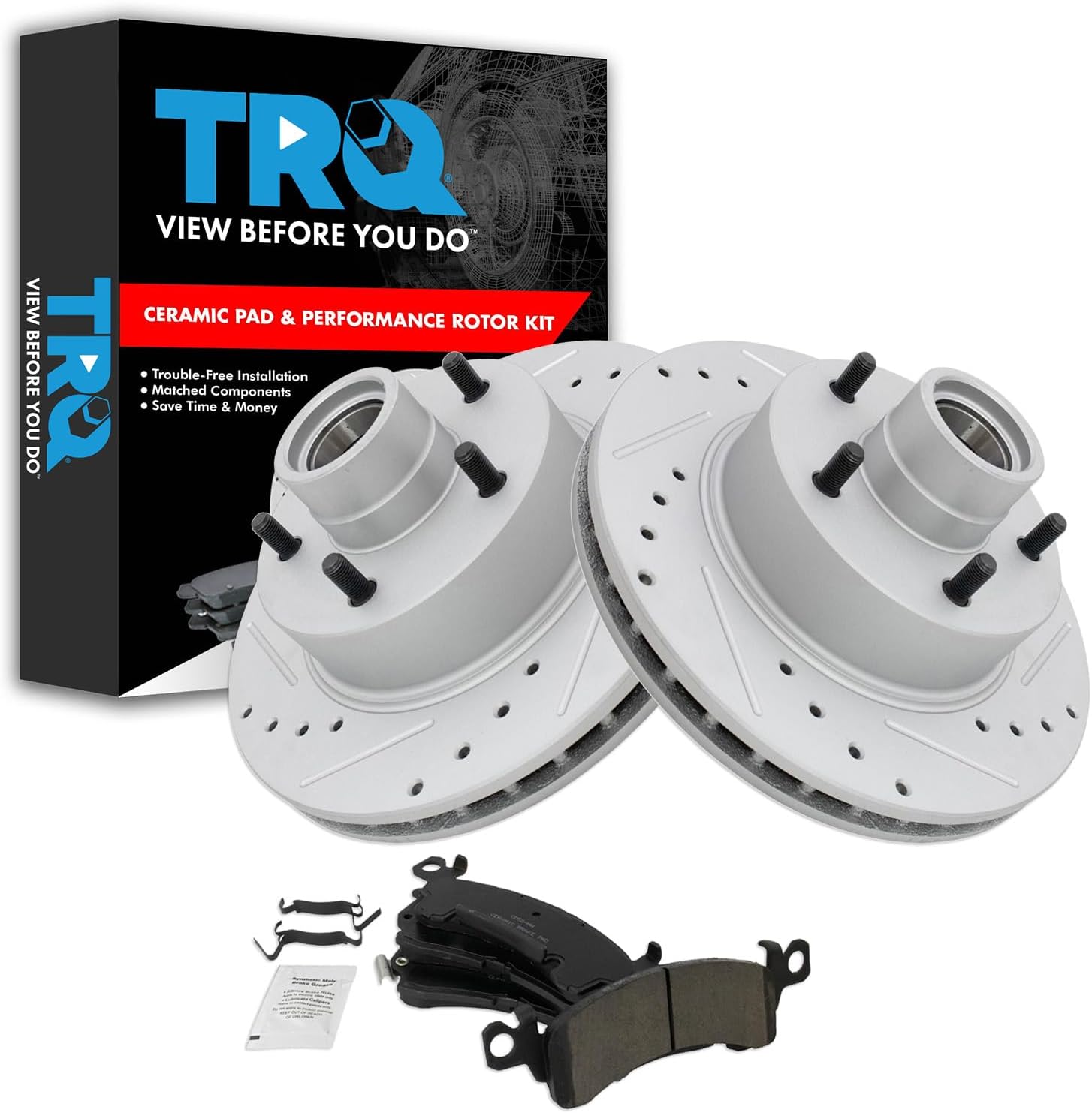 TRQ Front Brake Performance Rotor & Posi Ceramic Pad Kit Compatible with Buick Chevy