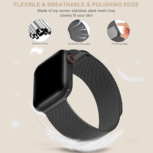 Miniatura 2 de TRA Correa de metal de acero inoxidable compatible con Apple Watch Band 1.496 in 1.654 in 1.575 in 1.732 in 1.614 in 1.772 in 1.929 in, correa de