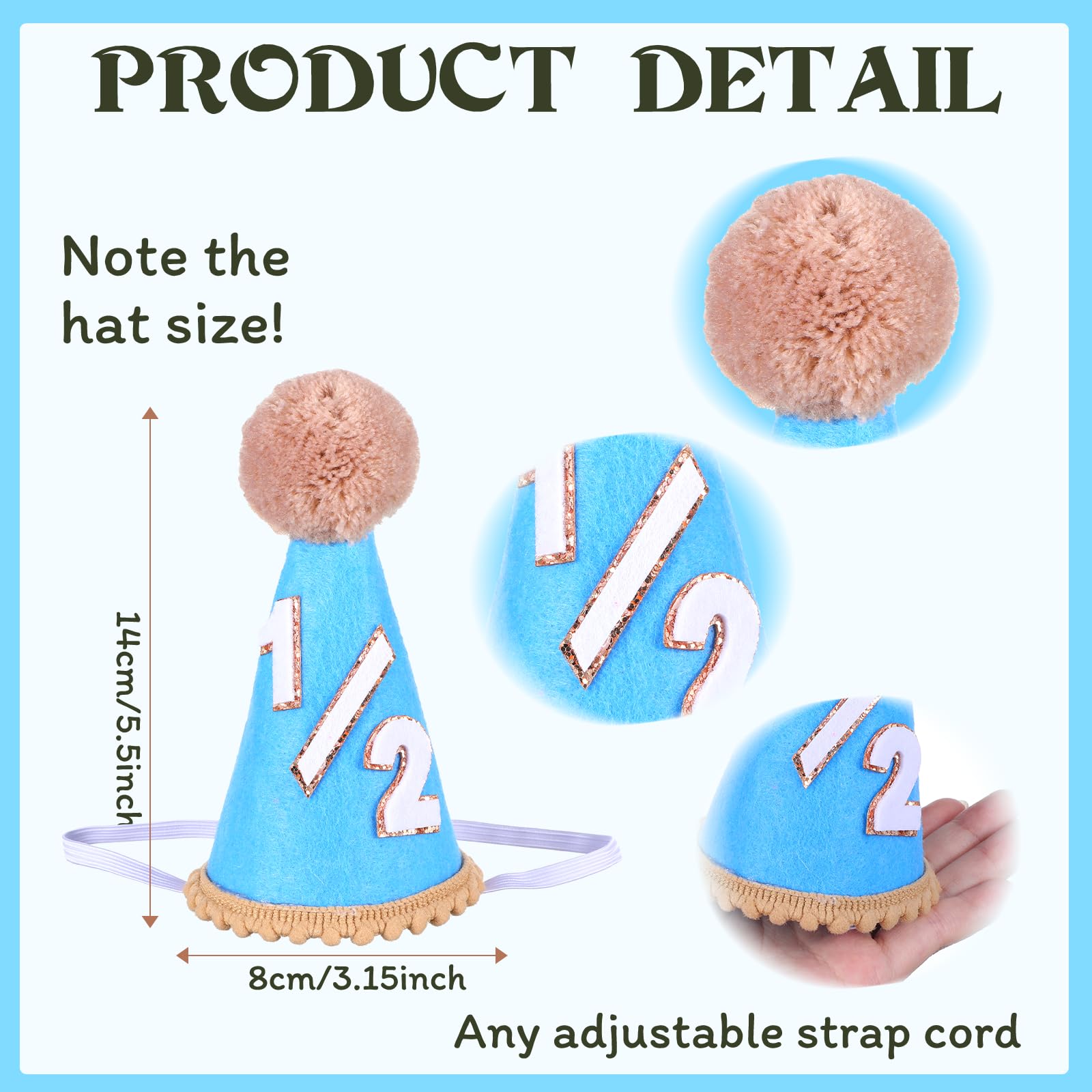 1/2 Birthday Hat Cone Half Birthday Hat Baby Boy Girls 6 Months Birthdays Decorations Half Way to One Party Hats Outfit for Cake Smash Photo Props Party Decorations Blue