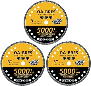 3Pack Diamond Cut Off Wheels, 3 Inch(75MM) Metal Cutting Wheel with 3/8 Inch(9.5MM) Arbor, Diamond Disc with 5000+ Cuts on Rebar, Steel, Iron and INOX
