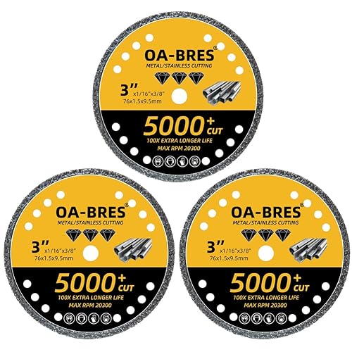 Paquete de 3 ruedas de corte de diamante, rueda de corte de metal de 3 pulgadas con eje de 38 pulgadas (0.374 in), disco de diamante con más de 5000