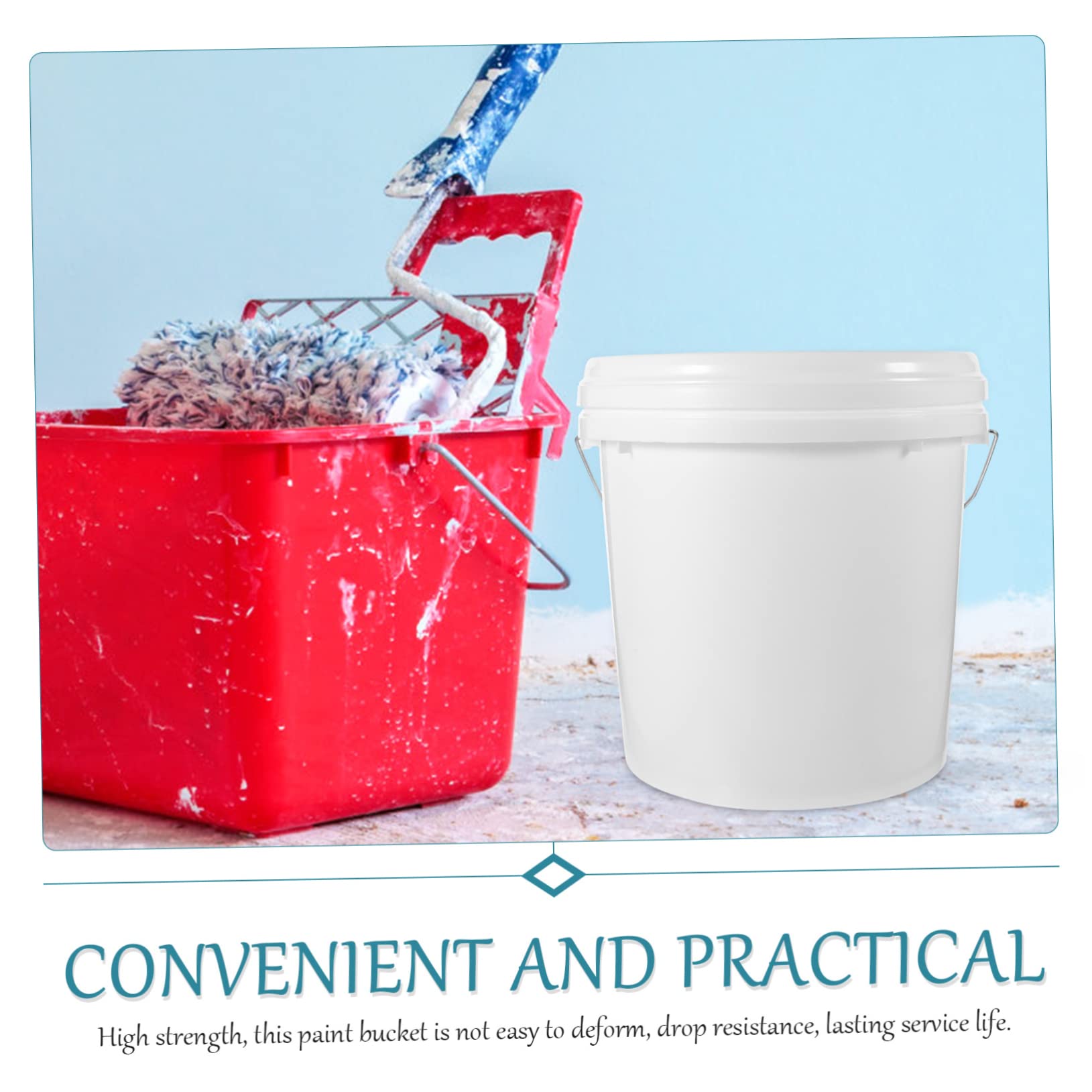 WOONEKY 1 Cubo Redondo de 10 L para Pintura con Tapa Hermética y Apertura para Aceite, Contenedor de Almacenamiento y Antifugas, Adecuado para Mezclar Colores y Aplicar Pintura en Taller