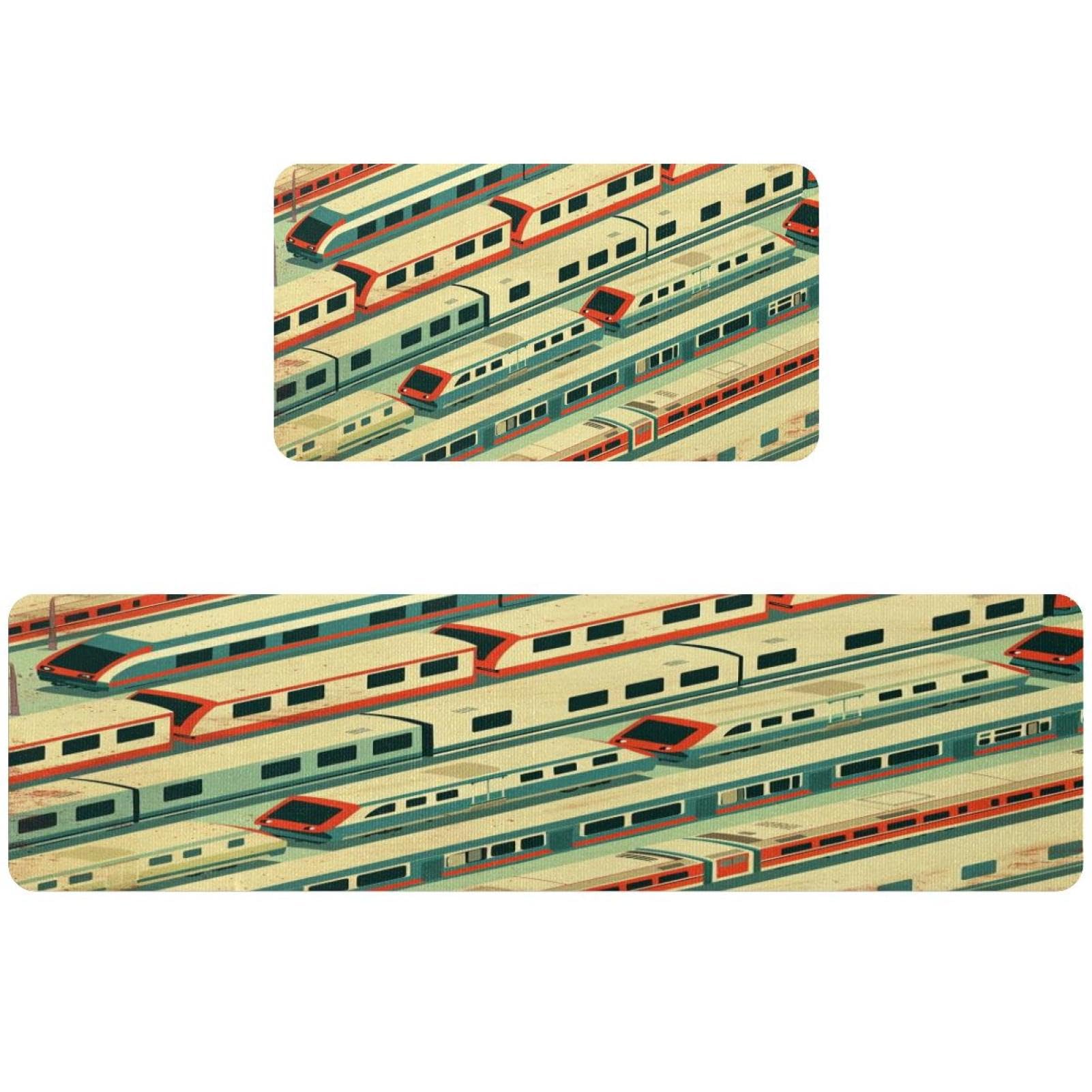 Alfombra de cocina de 2 piezas VAPOKF con diseño de estación de trenes alfombrillas lavables