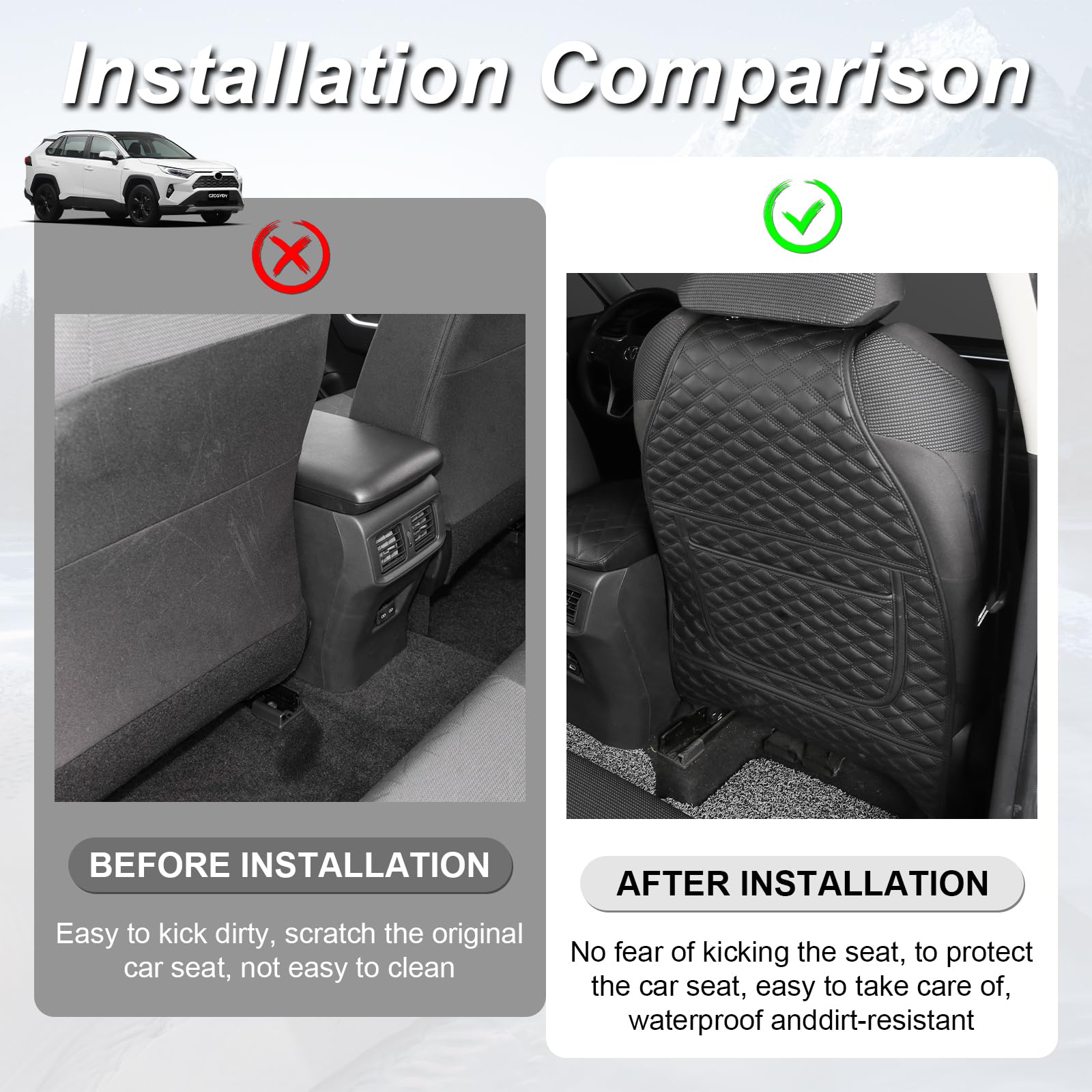 CZCGYDY Protector de asiento trasero para Toyota RAV4 2019 2020 2021 2022 2023, protector de cuero para asiento de coche para niños con bolsillo organizador, resistente al desgaste, impermeable, fácil