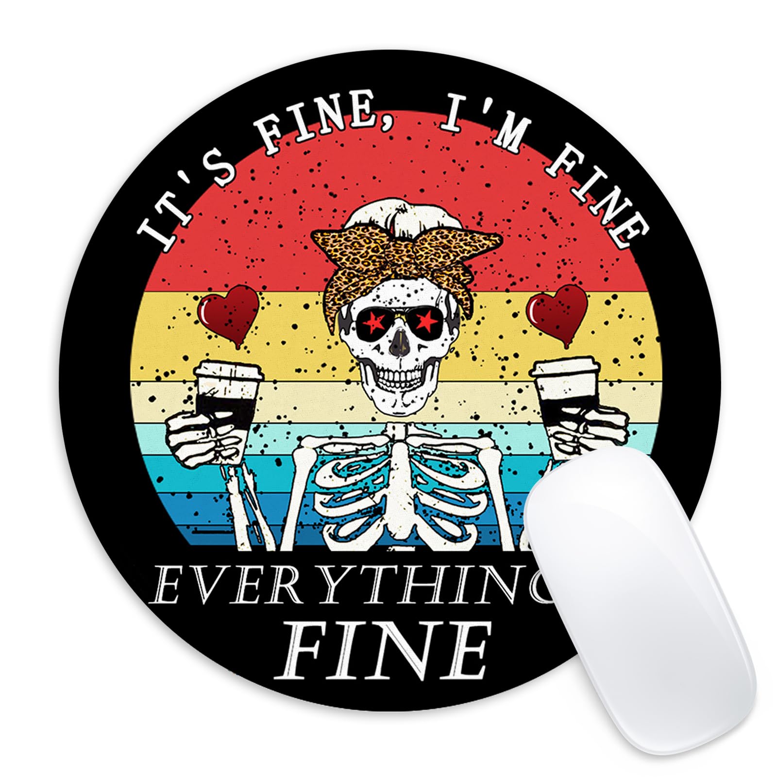 Adastrah Tapis De Souris Rond Amusant Avec Base En Caoutchouc Antidérapant, Motif Tête De Mort, Accessoire De Bureau, 22,1 Cm