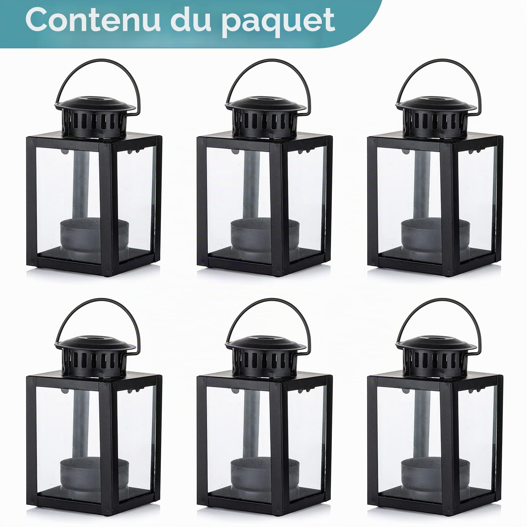 Nuptio Lanternes pour Bougies Lanternes de Jardin, Suspendues Petites Lanternes pour Bougie Chauffe-Plat, Bougeoirs Bougie Noire pour Les Événement de Plein Air en Intérieur(5 Pièces + 1 Pièce)