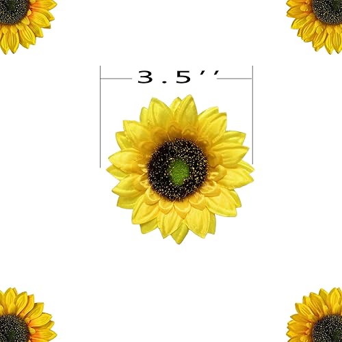 Miniatura 2 de Ukeler 50 cabezas de girasol artificiales de 3.5 pulgadas, flores artificiales de girasol amarillo a granel, decoración de girasol de seda sintética