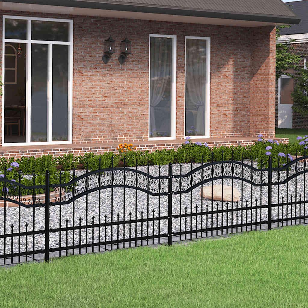 Valla de metal con punta de lanza de acero pulverizado como valla de jardín negra en 240 x 75 cm