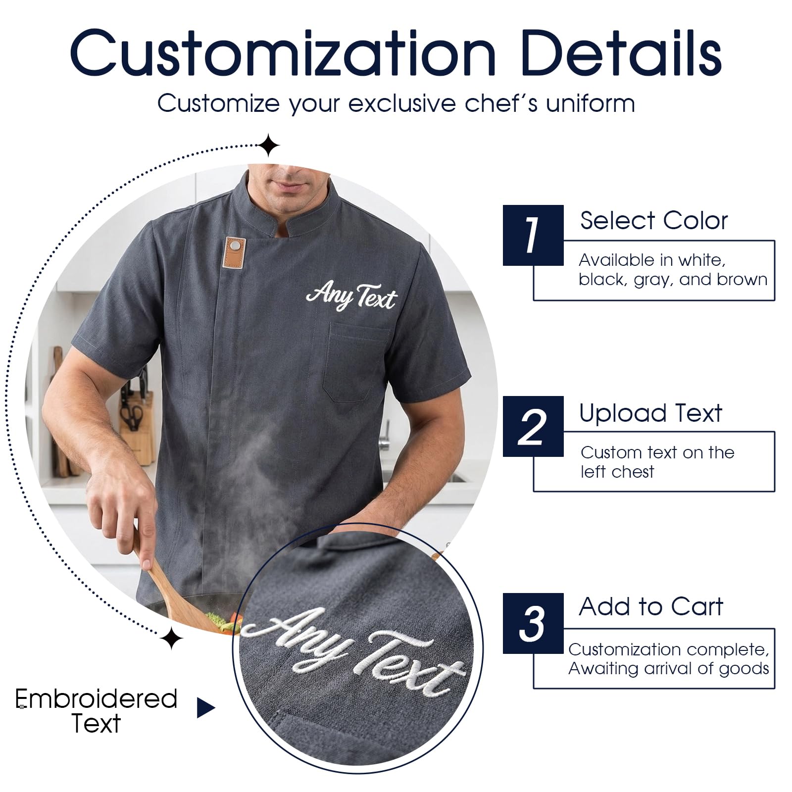 Giacca Da Chef Personalizzata Con Ricamo – Maniche Corte O Lunghe Per Uomo E Donna | Uniforme Professionale Da Cucina Per Hotel E Ristoranti - 3