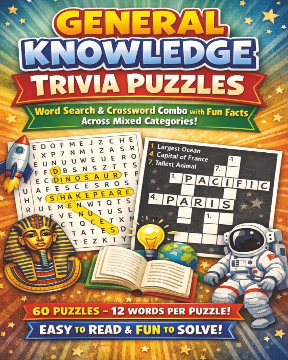 General Knowledge Trivia Puzzles: Word Search & Crossword Puzzles with Fun Facts Across History, Science, Pop Culture & More