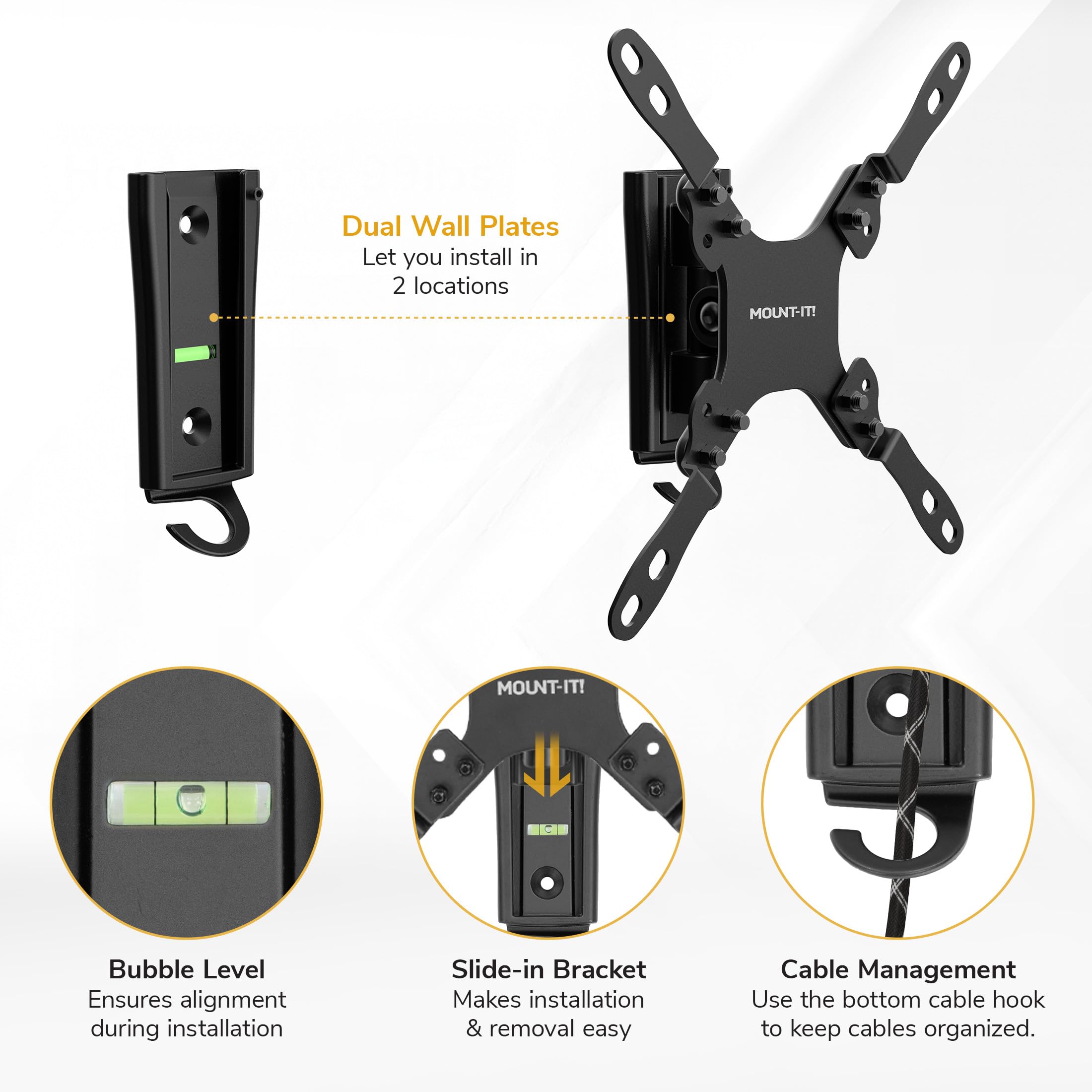MOUNT-IT! Wohnmobil-TV-Halterung für Flachbildschirme | 33 - 68 cm (13 - 27 Zoll) | 15 kg Kapazität | Innen- und Außenbereich | schwenkbar, neigbar, verstellbar, 100 x 100, 200 x 200 (mattes Schwarz)