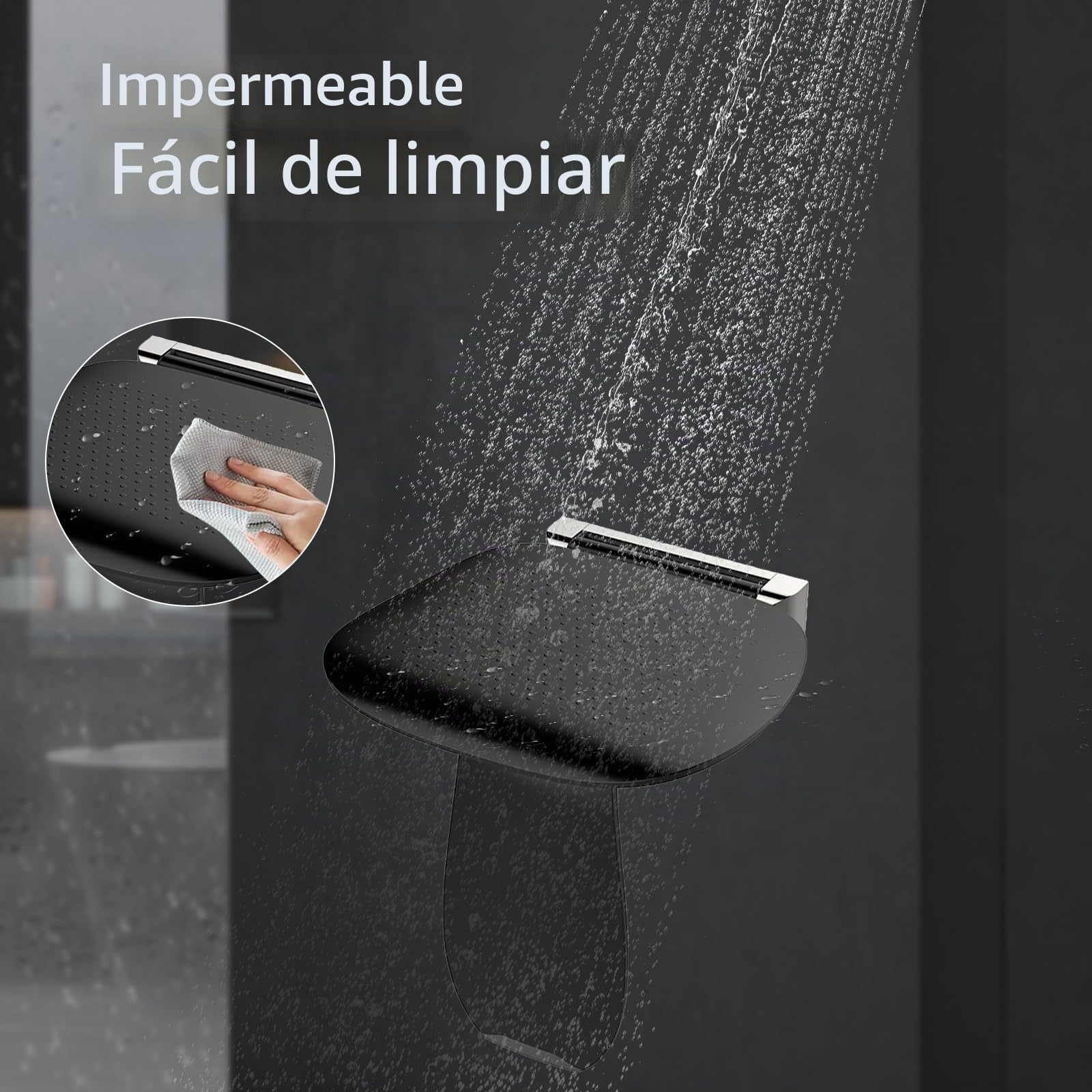 Asiento Ducha Plegable Pared Montada, Silla Abatible Ducha Montado en la Pared ，Taburete Baño Banqueta Ducha para Personas Mayores Minusvalidos Adultos (Negro, L)
