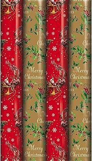 VR Angel 4 x 8m Traditional Christmas Wrapping Paper Roll Festive Design Ideal for Xmas Gift Wrap, Holiday Presents, Party Favors & Seasonal Decorations