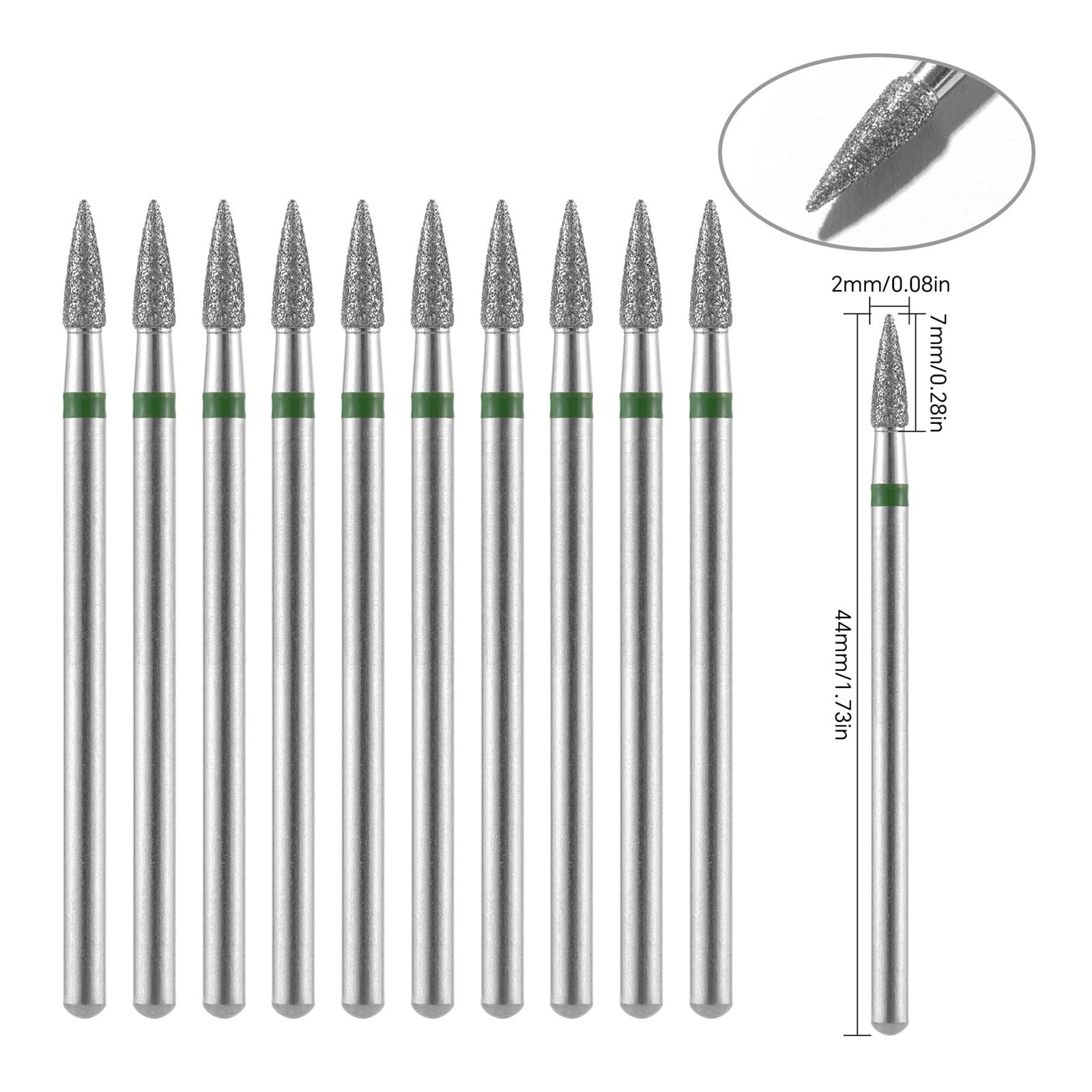 Set di punte per unghie per manicure, Set di 10 punte for trapano for unghie con fresa diamantata in acciaio inossidabile, gambo da 2,35 mm(E235-c)