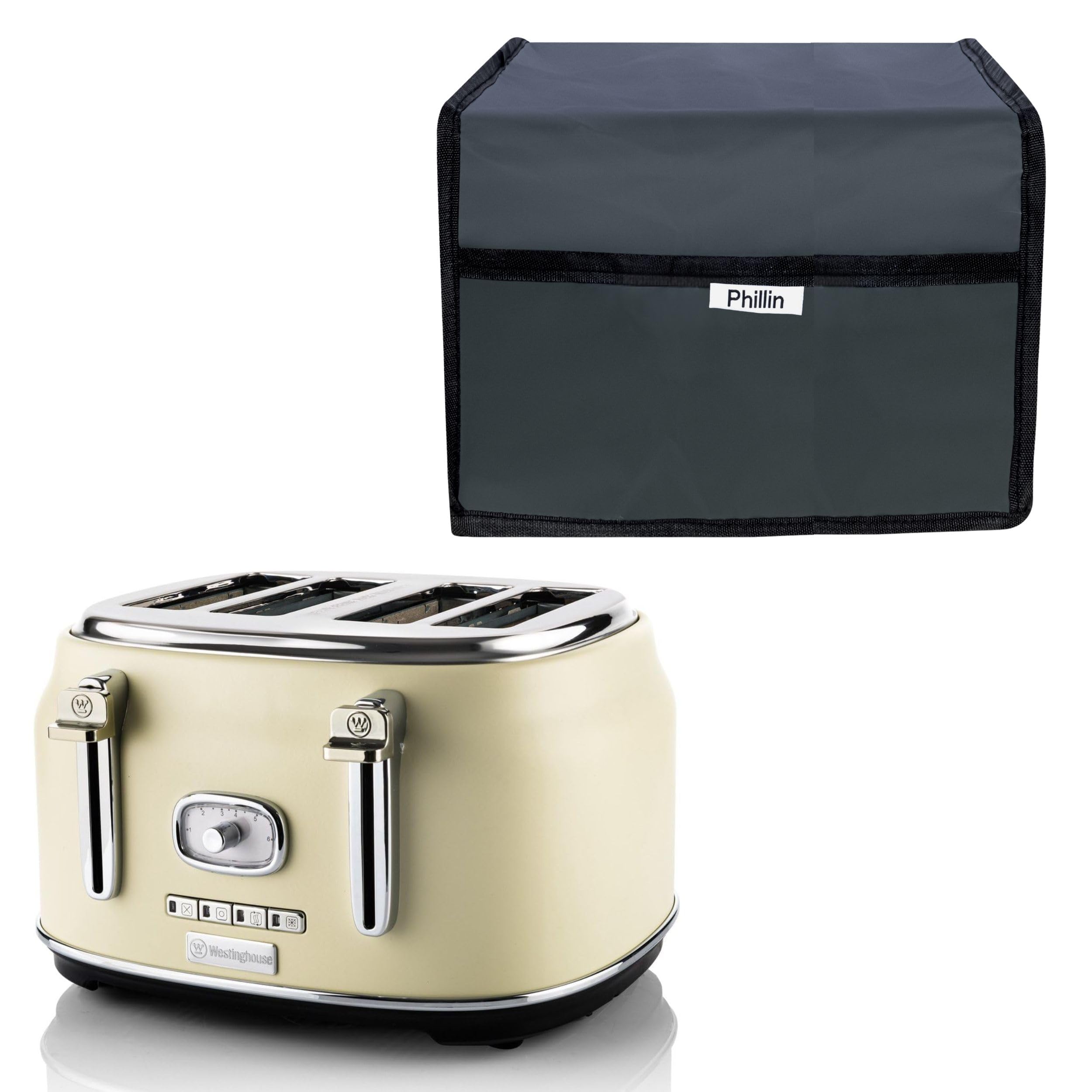 Toaster Cover for Westinghouse 4 Slice 1750W Retro Toaster Pop Up Bun Warmer - Kitchen Appliance Protective Case - 12x12x8 Inch (Grey)