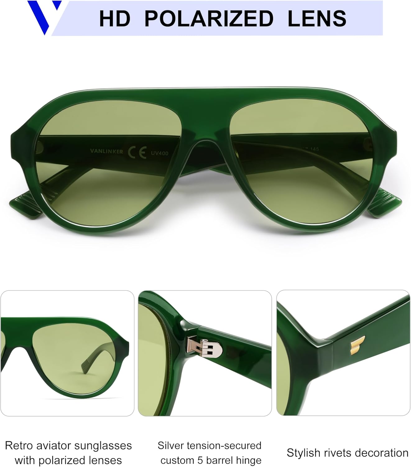VANLINKER Retro Aviator Polarized Sunglasses for Men Women Trendy 70s Vintage Plastic Frame Sun Glasses VL9750 - Image 4
