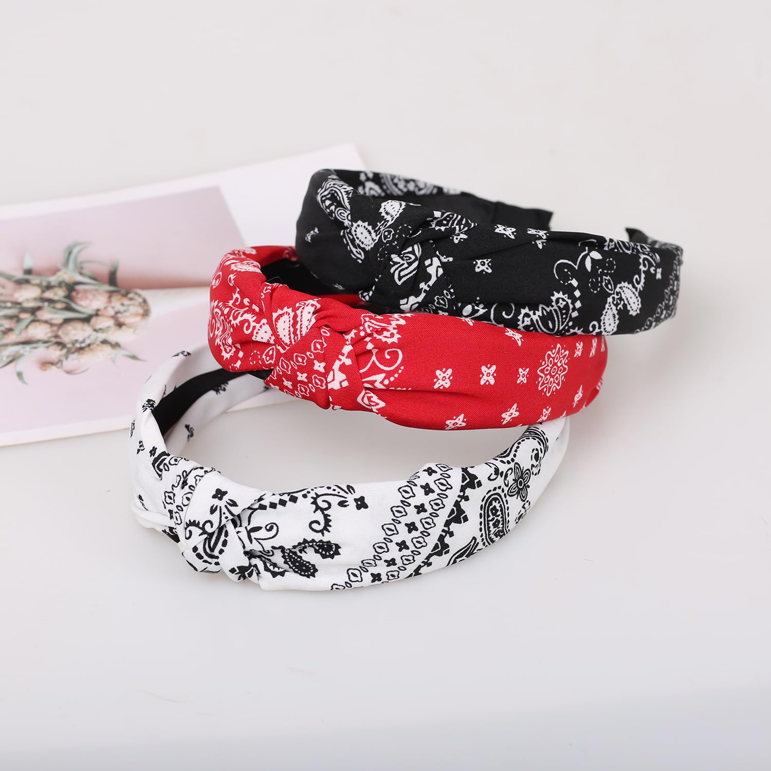 3-pak opasek na głowę bandana - wiązana opaska na głowę dla kobiet i dziewcząt - 3 sztuki, jeden rozmiar, krawaty