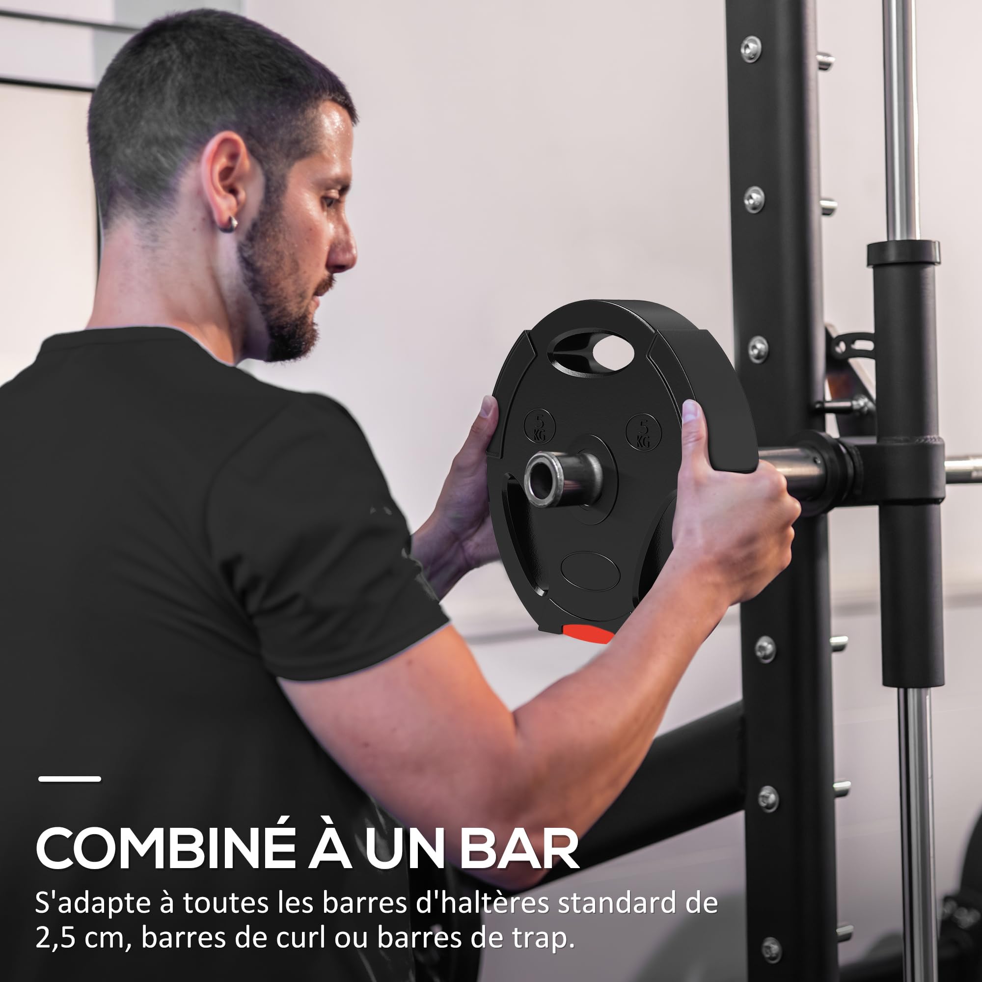 SPORTNOW Disques de poids, à trois poignées avec trous de Ø 25 mm, couverture en polypropylène, ensemble plaques d'haltères, musculation, fitness, gym, noir