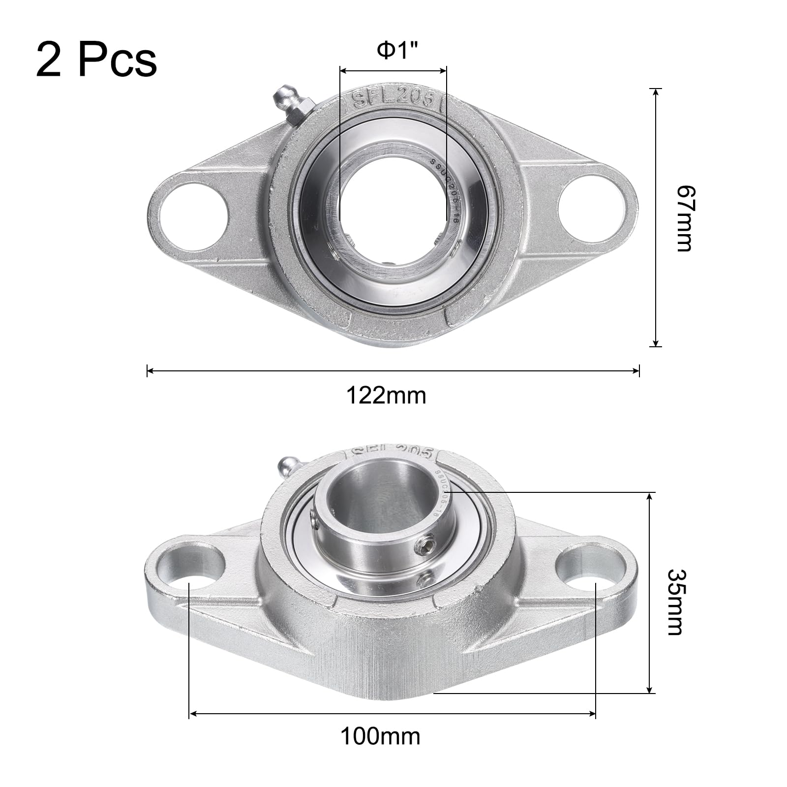 QUARKZMAN 2 Pz Cuscinetti a Blocco a Cuscino SUCFL205-16 Foro da 1 Pollice Auto-Allineanti, Base in Acciaio Inossidabile Montata Cuscinetti in Acciaio al Cromo