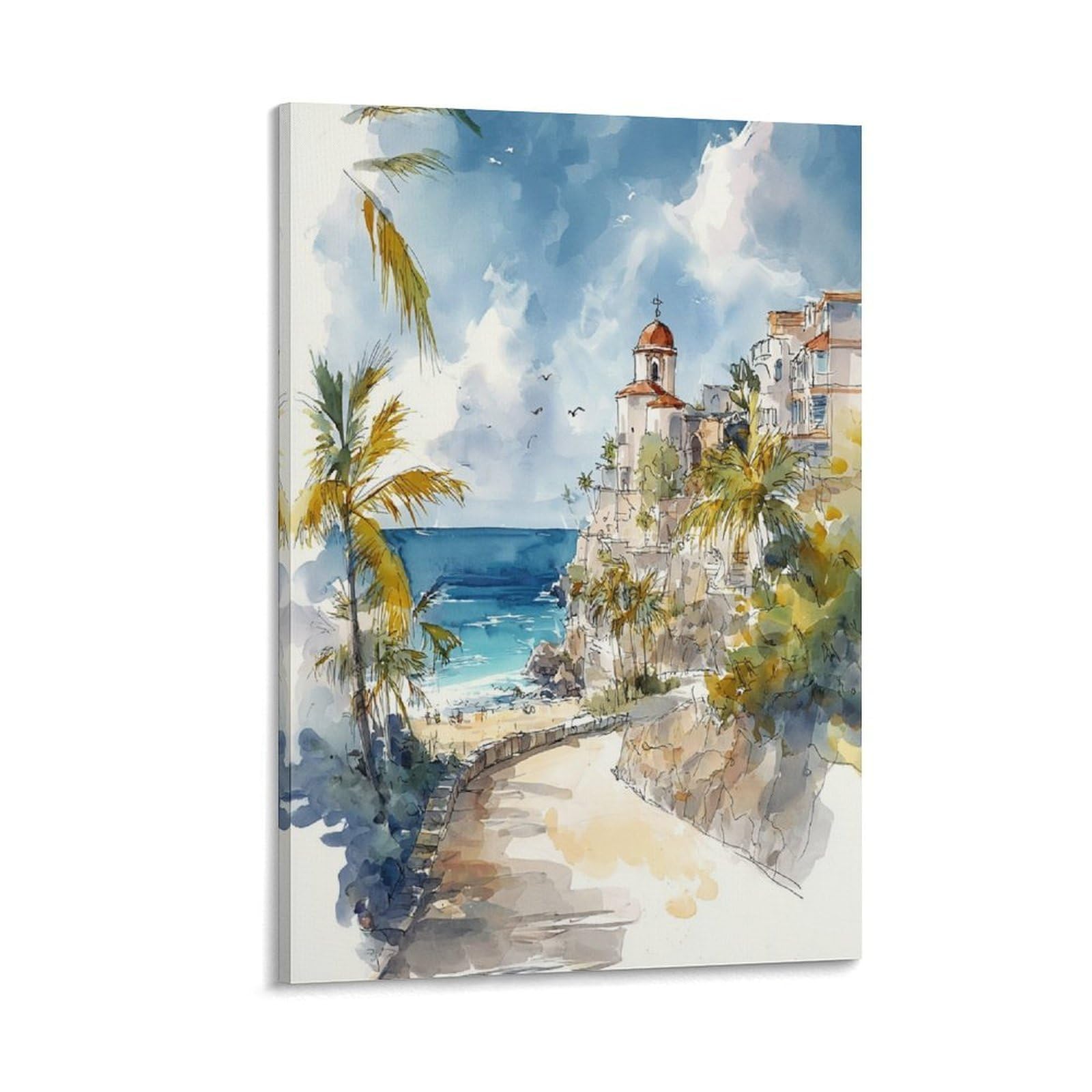 XWYMXZ Cozumel Watercolor Painting Coastal Posters 24x36inch(60x90cm) Vintage Watercolor Canvas Art