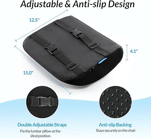 Miniatura 6 de ZIKEE Almohada de apoyo lumbar para silla de oficina, almohada ergonómica patentada de espuma viscoelástica con diseño convexo para aliviar el dolor