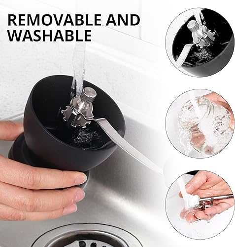 Miniatura 6 de Molinillo de café manual con rebabas de cerámica y mango de acero inoxidable alargado, molinillo de café de mano con 2 frascos de vidrio (11 onzas